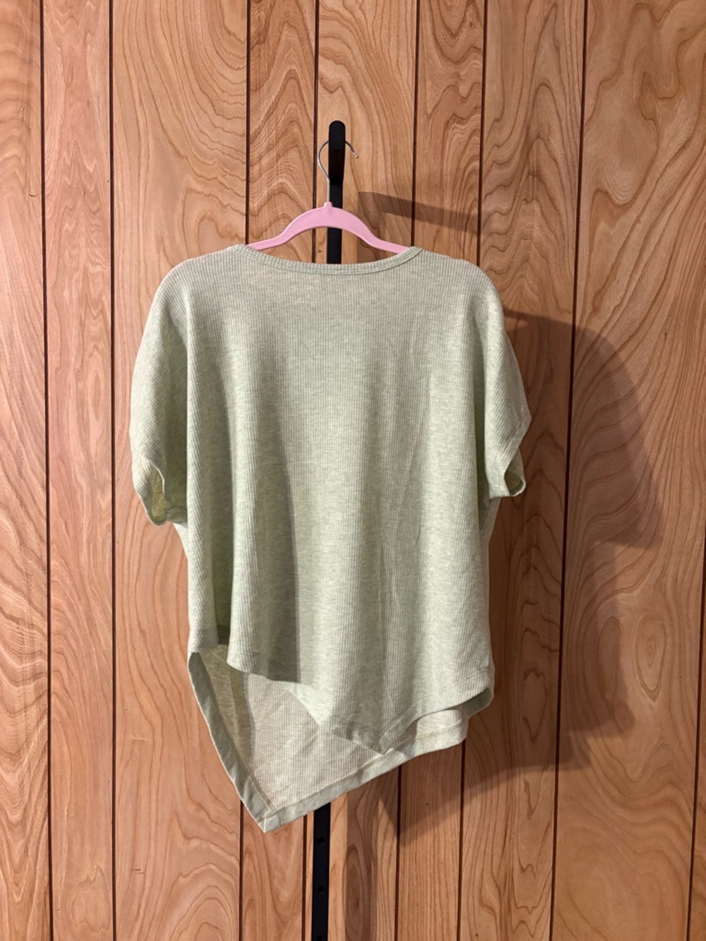 Anniewear Sage Green Ribbed Asymmetrical Hem Top Size S Soft Short Sleeve